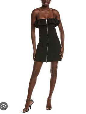 Ganni Women's Black Bonded Crepe Strap Mini Dress NWT size 36